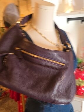 Cole Haan Classic Pebbled Leather Shoulder Bag in Deep Plum
